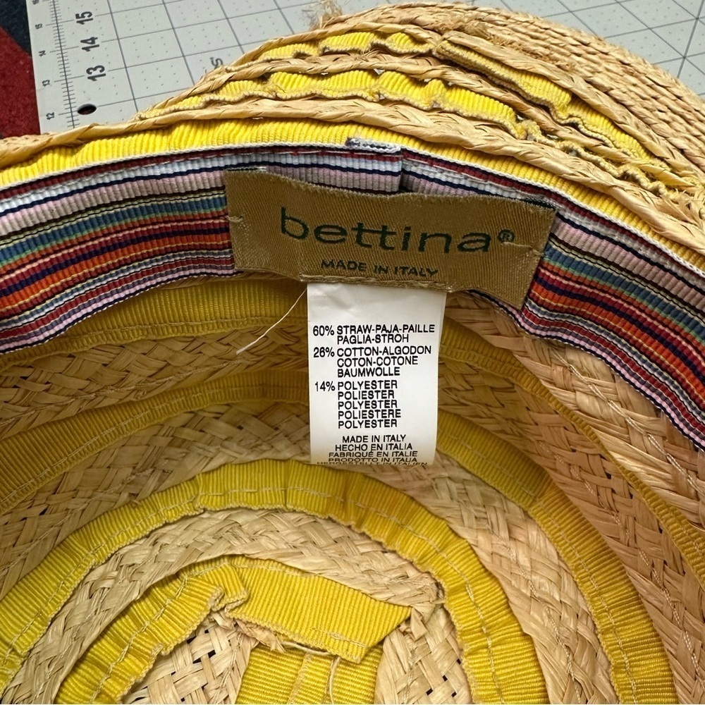 Bettina Italy vintage inspired tan & yellow straw floppy hat in VGUC - Picture 10 of 15